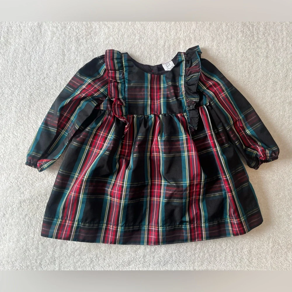 Baby GAP plaid red green black Christmas dress, size 6-12 months